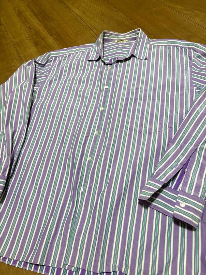 AURALEE オーラリー　ストライプシャツ　4 パープル　コットン