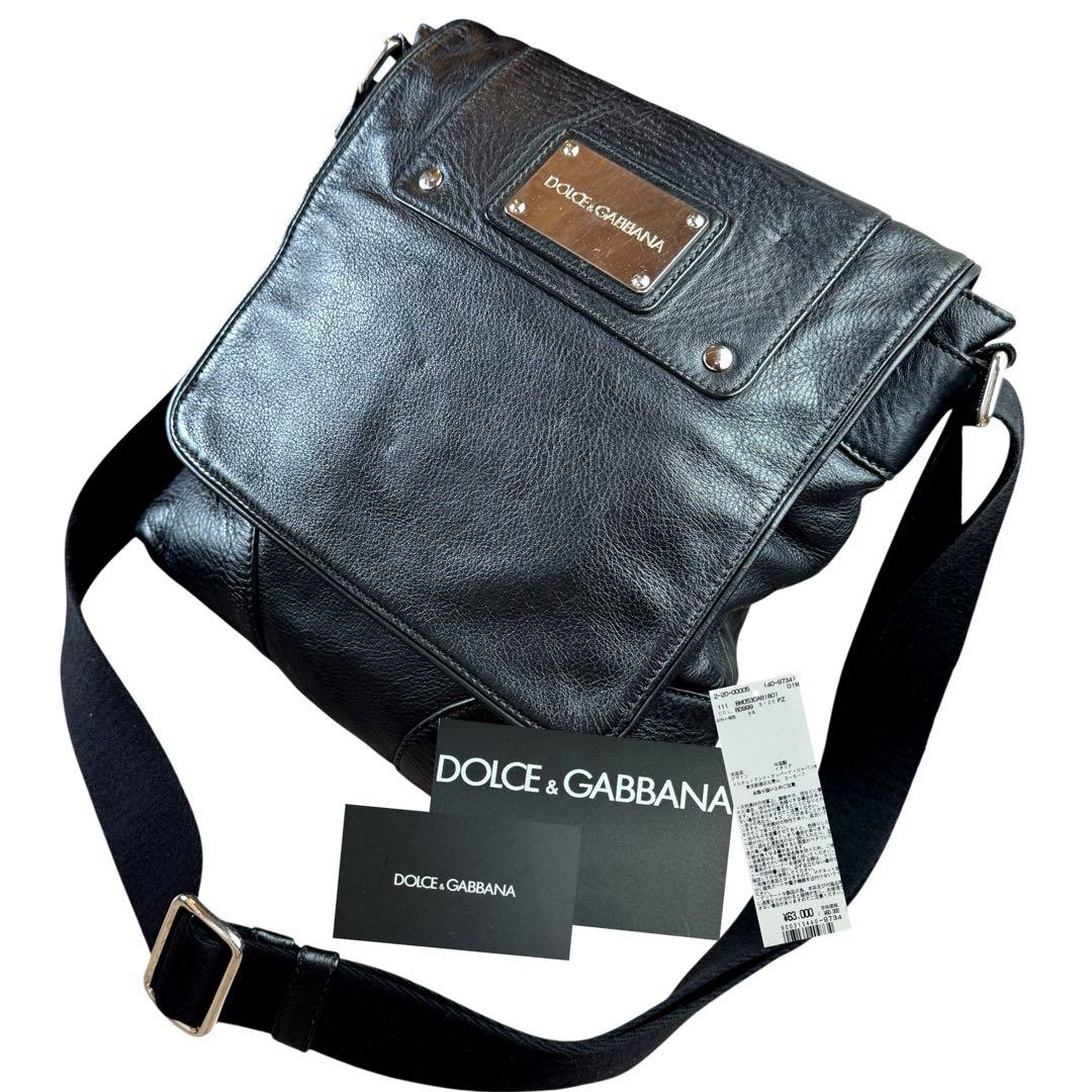 【美品】DOLCE&GABBANA　ショルダーバッグ　メッセンジャー　レザー　黒