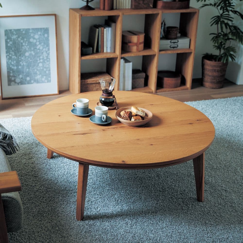 円形木製こたつ 直径80㎝Aタイプ　ベルメゾン　オーク節あり