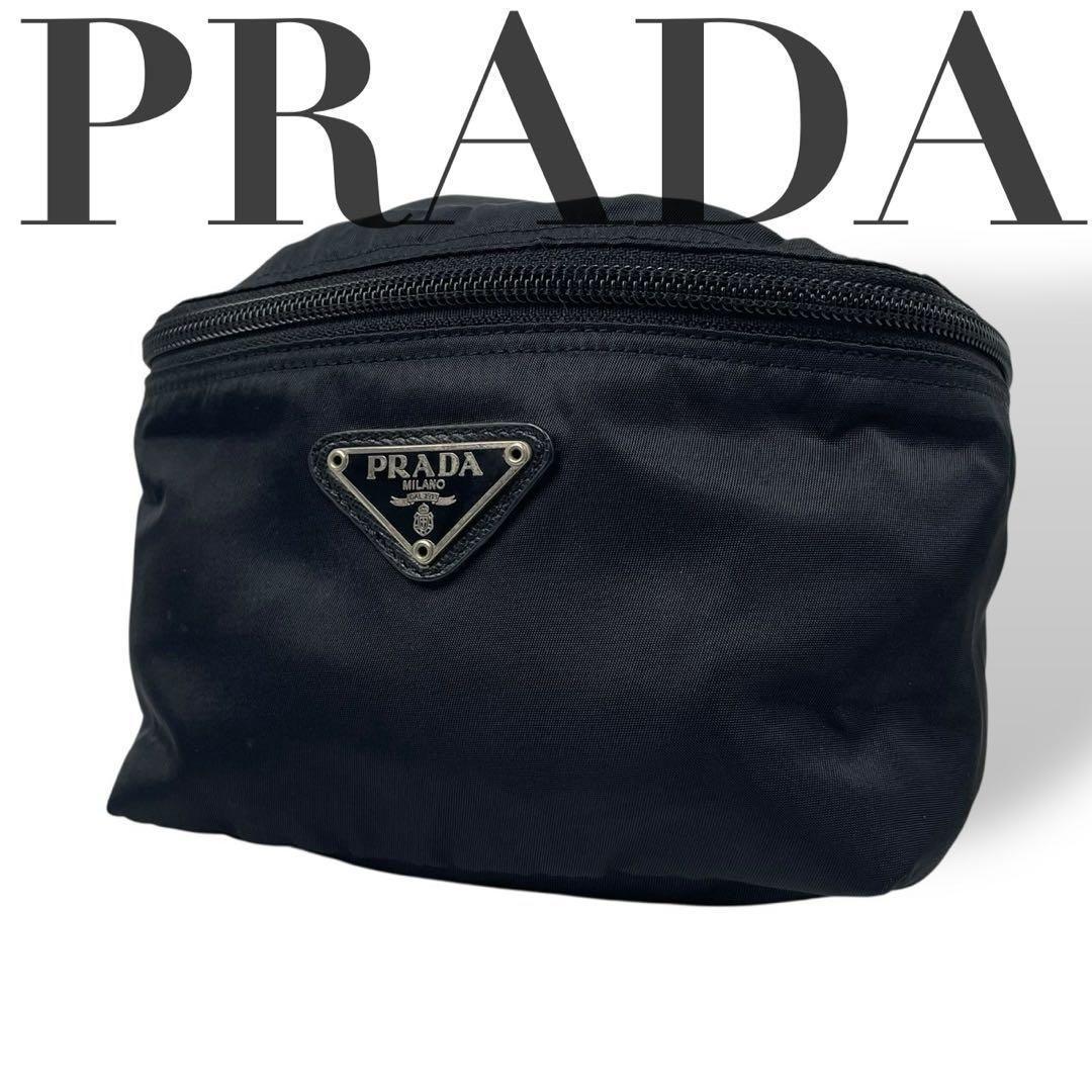 良品 4893 PRADA プラダ ポーチ ナイロン キャンバス ブラック