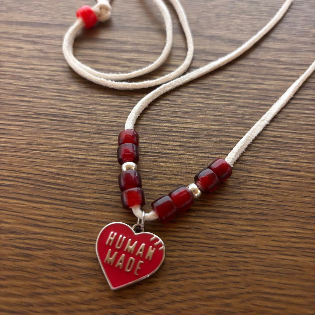 ヒューマンメイド ホワイトハーツ シルバー925ビーズ 鹿革紐 レッド