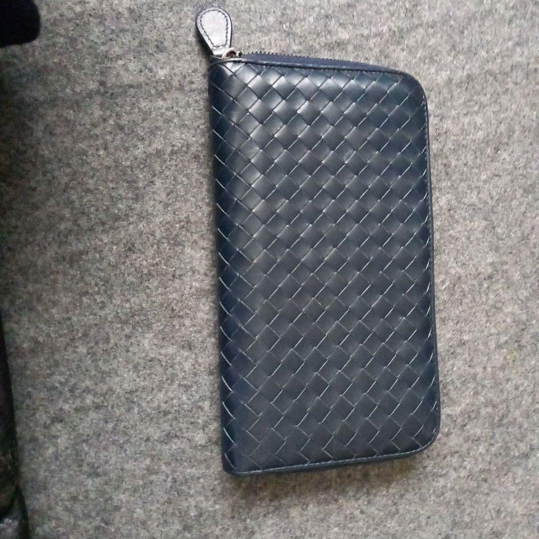 ネイビー レザー 長財布ボッテガ