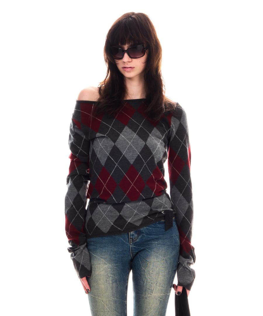 BEEDEN ／ARGYLE LOOSE KNIT TOPS ニット オフショ