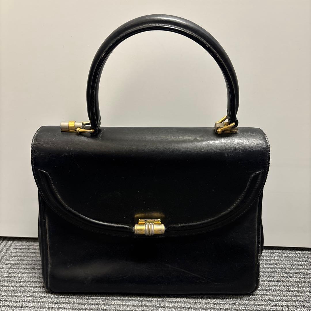 グッチ ヴィンテージ ハンドバッグ ゴールド金具 GUCCI - オールド グッチ ハンドバッグ トップハンドル 紺 ゴールド