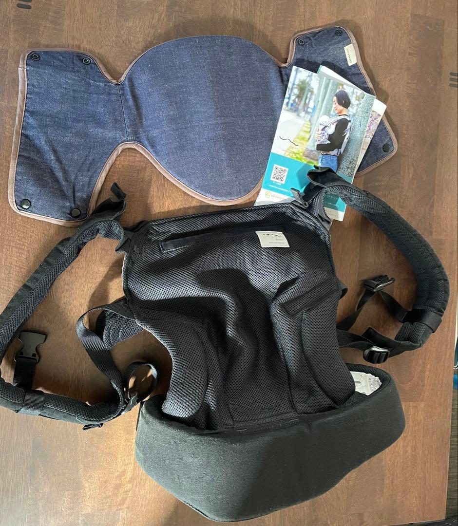美品【別売りヘッドサポートつき】sun＆beach 抱っこ紐 メッシュ　ブラック