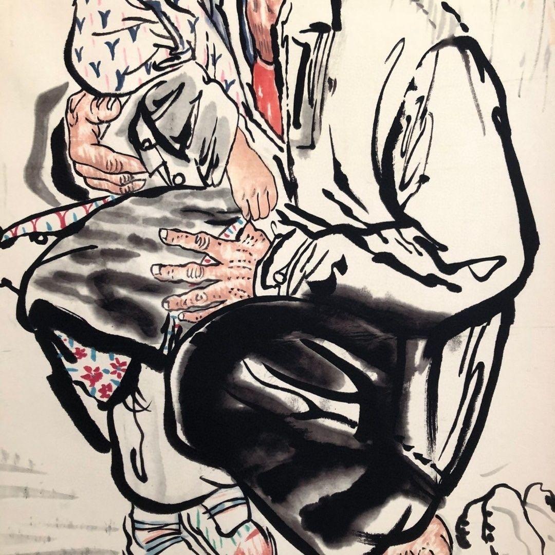 劉文西 人物画 掛け軸 中国画 三尺中堂 中国美術 水墨人物図 174×77cm