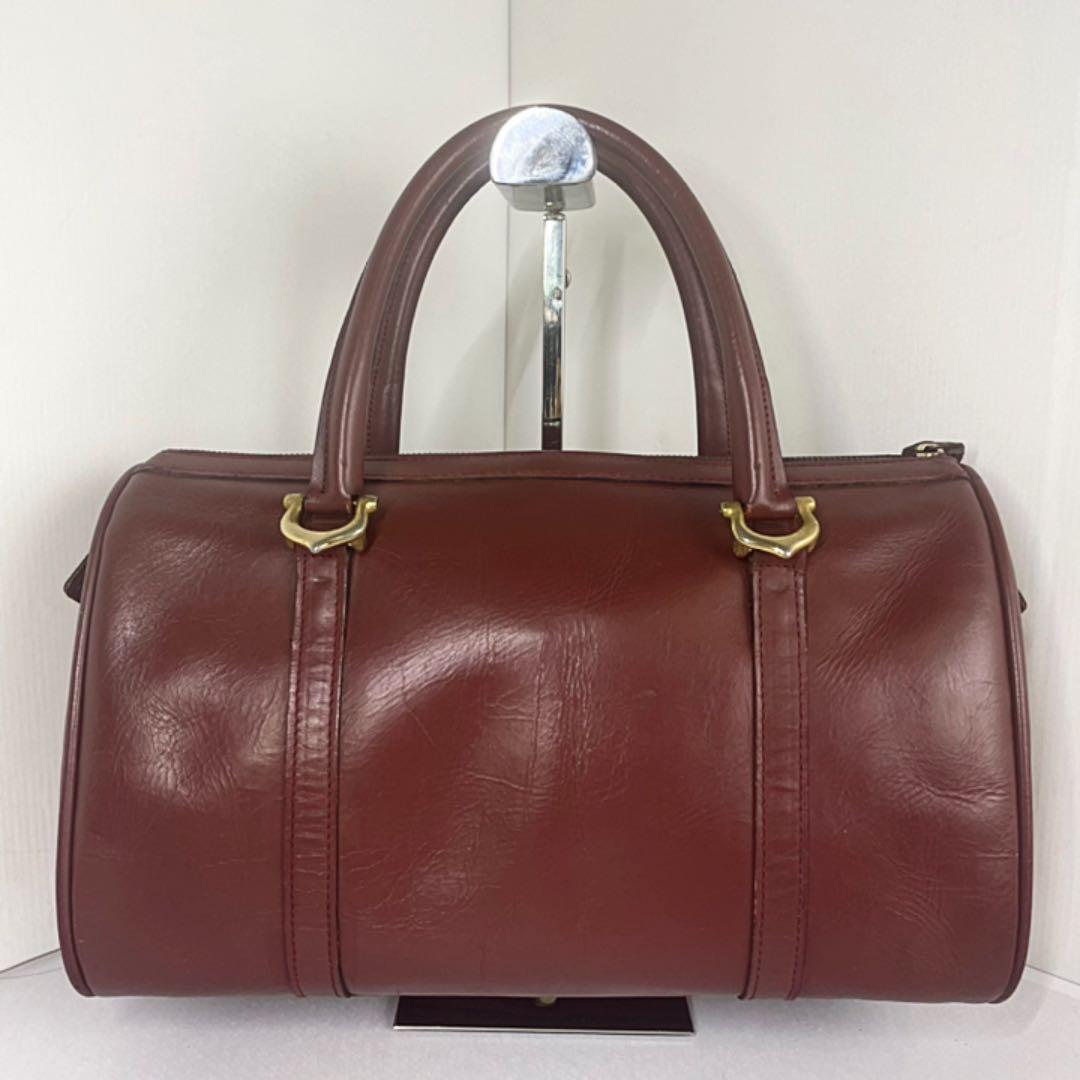 美品】cartier マストライン ミニボストンバック ロゴ刻印 ボルドー