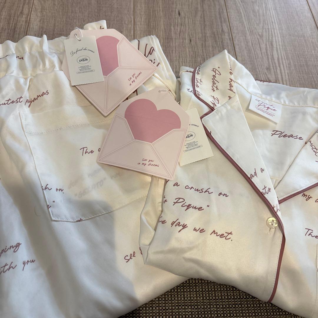 タグ付き新品ジェラートピケ バレンタイン限定 Sweetサテンシリーズ上下セット