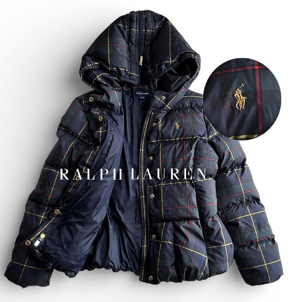 cacao327！ラルフローレン ゴールドポニー刺繍 チェック柄 ダウン