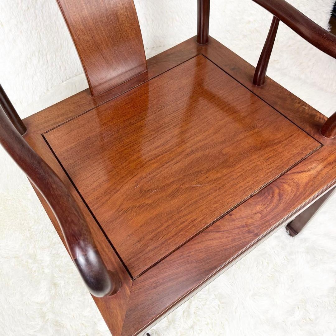 希少】花梨材角 アームチェアー 無垢 透かし彫り 唐木チェア