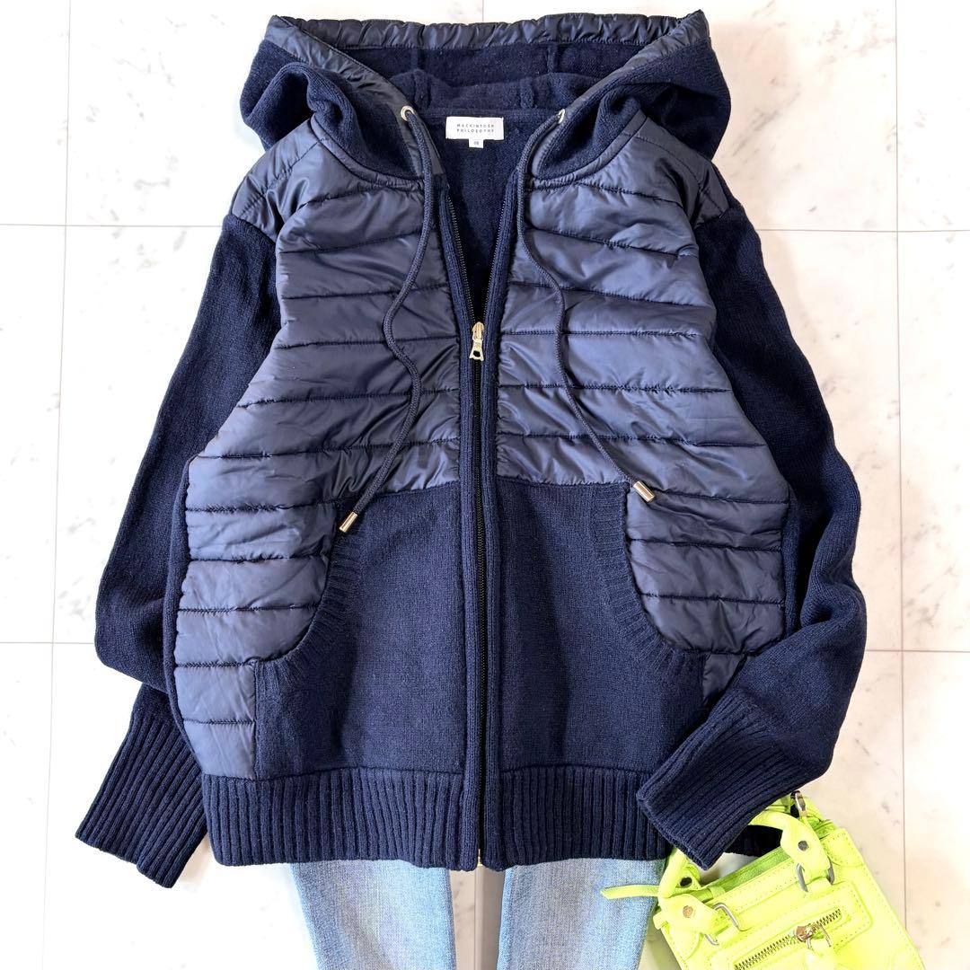 美品 マッキントッシュフィロソフィー 異素材切替 中綿ジャケット ニットパーカー