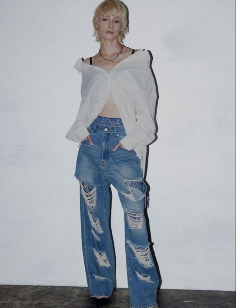 Ameri WIDE DAMAGE DENIM PANTS 26インチ