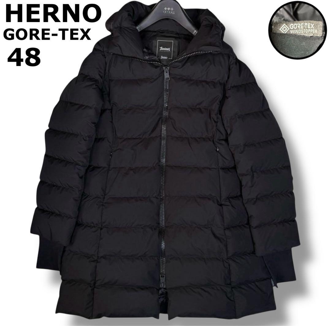 HERNO ラミナー ゴアテックス Aシェイプ フレア ダウンコート 48 黒