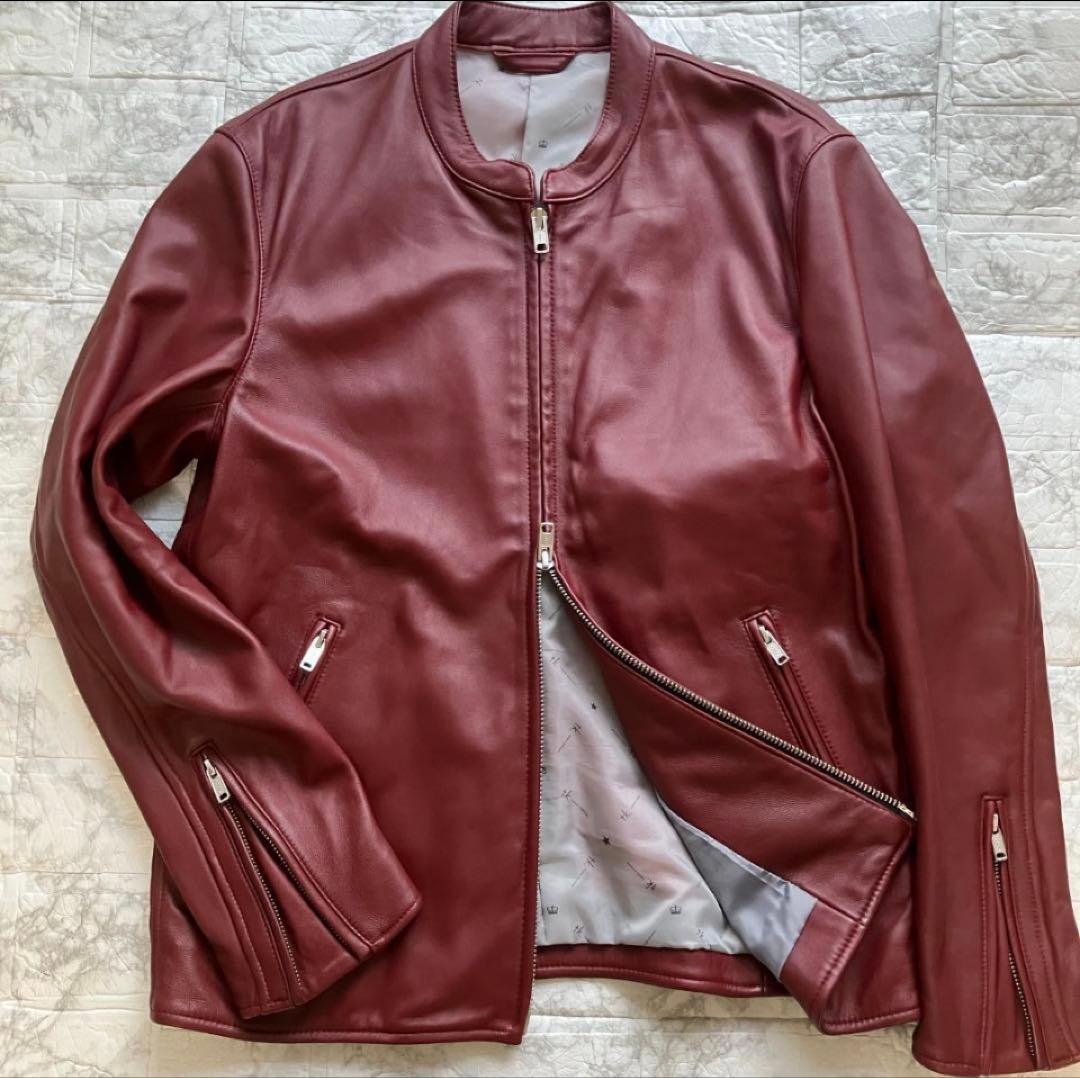 美品◎タケオキクチ 羊革 ラムレザージャケット ライダース ボルドー L tk.TAKEO KIKUCHI（ティーケータケオキクチ） 革ジャン ライダース