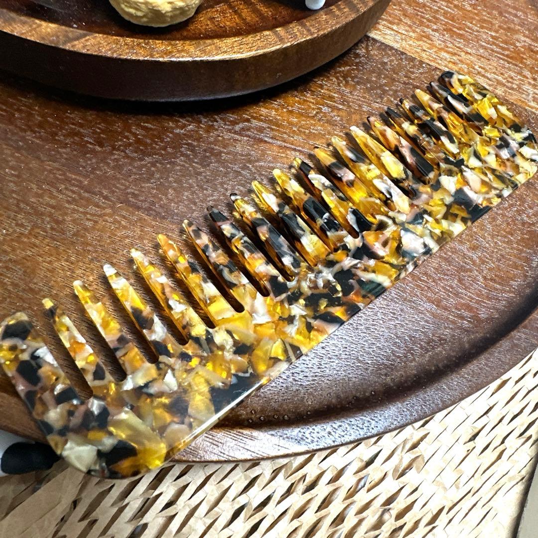 特価☆ヘアコーム65大きめスクエア型アセテートくしヘアコーム約15cm茶金色高級