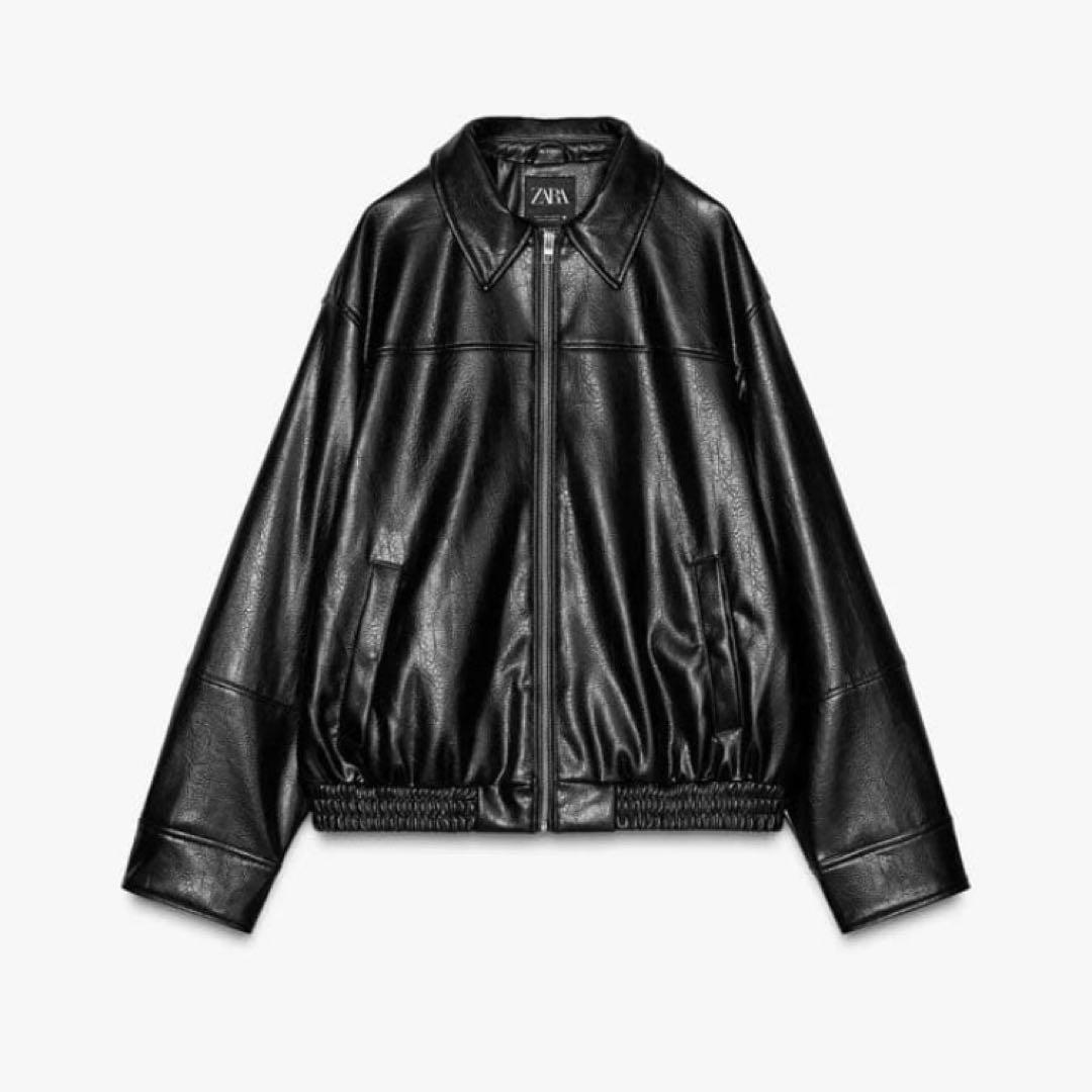 未使用品 ZARA ザラ フェイクレザー ボンバージャケット ブラック Lサイズ