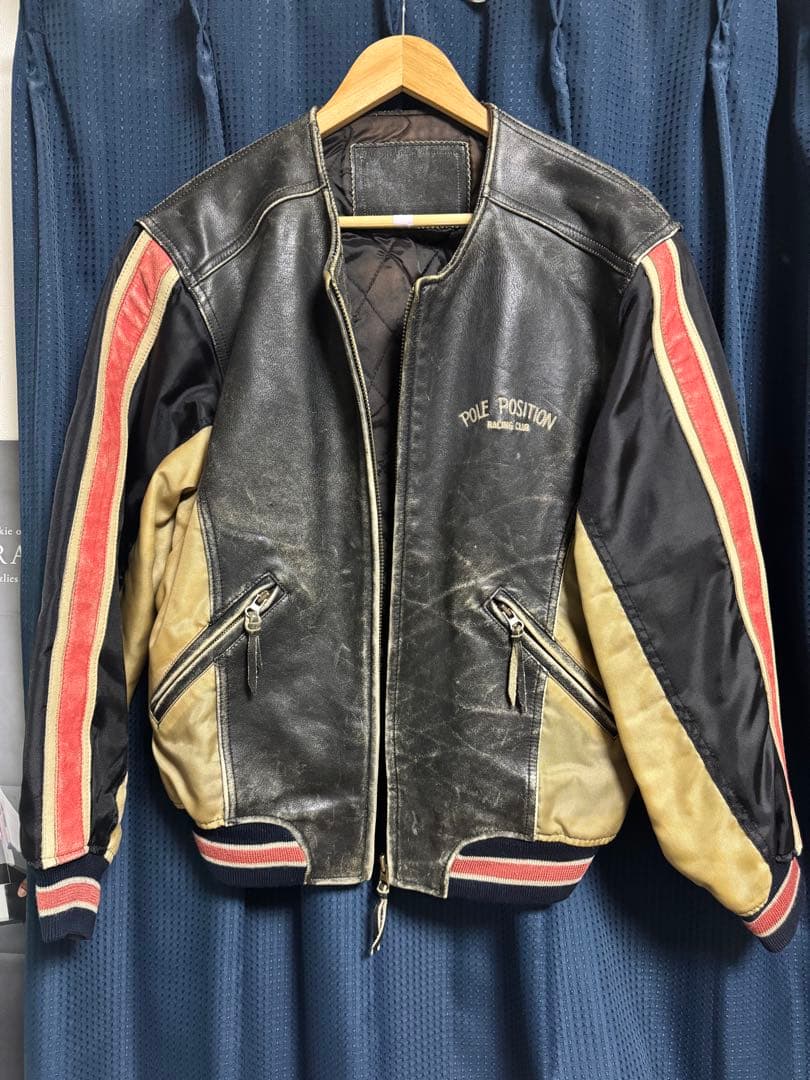 Pole Position ボンバージャケット 黒/ベージュ/赤