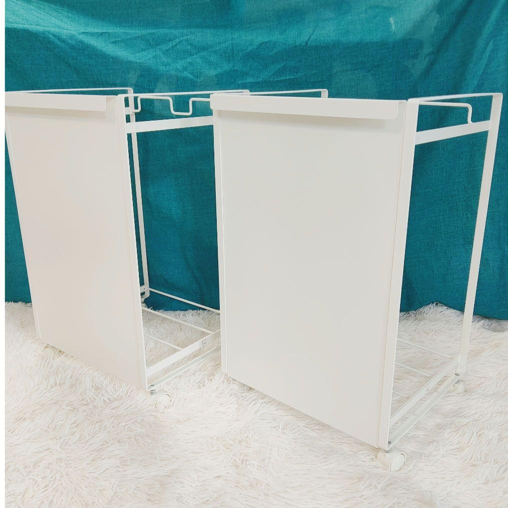 美品✨山崎実業　ホワイト レジ袋 目隠し2分別ダストワゴン ×２個