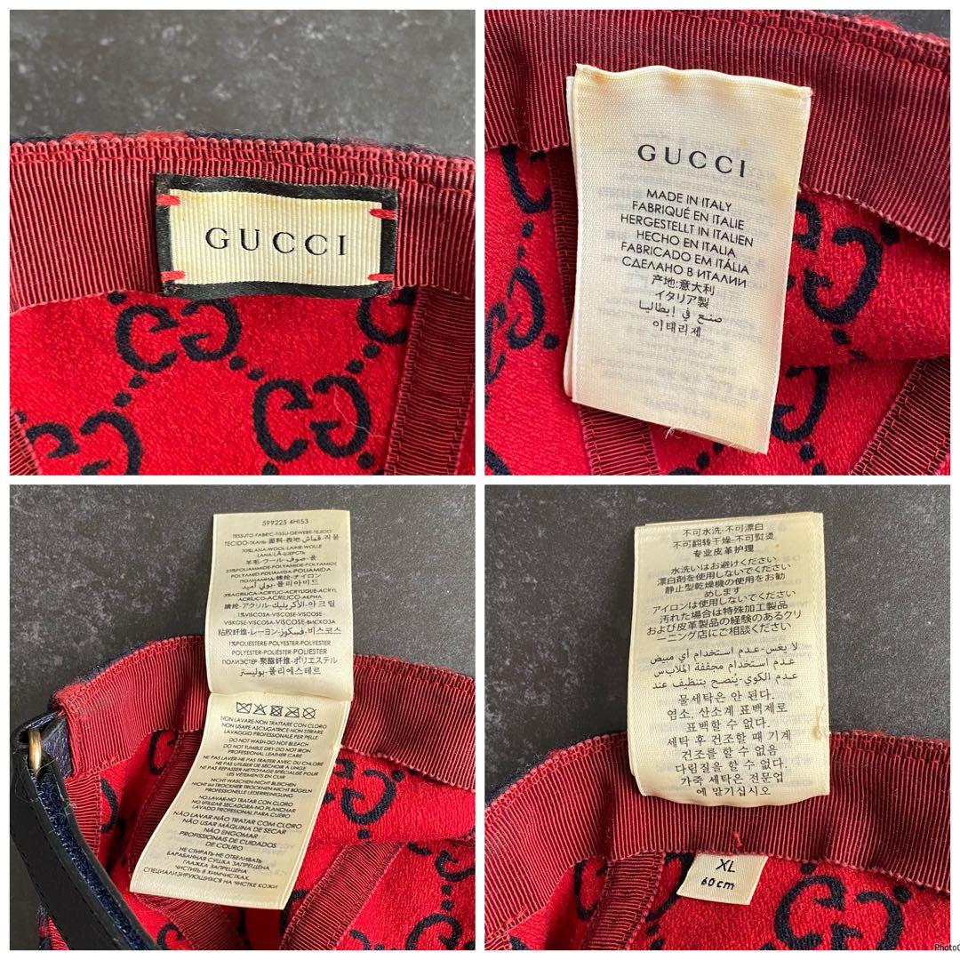 希少 グッチ GUCCI ベースボールキャップ 帽子 GG柄 ウール 黒 赤