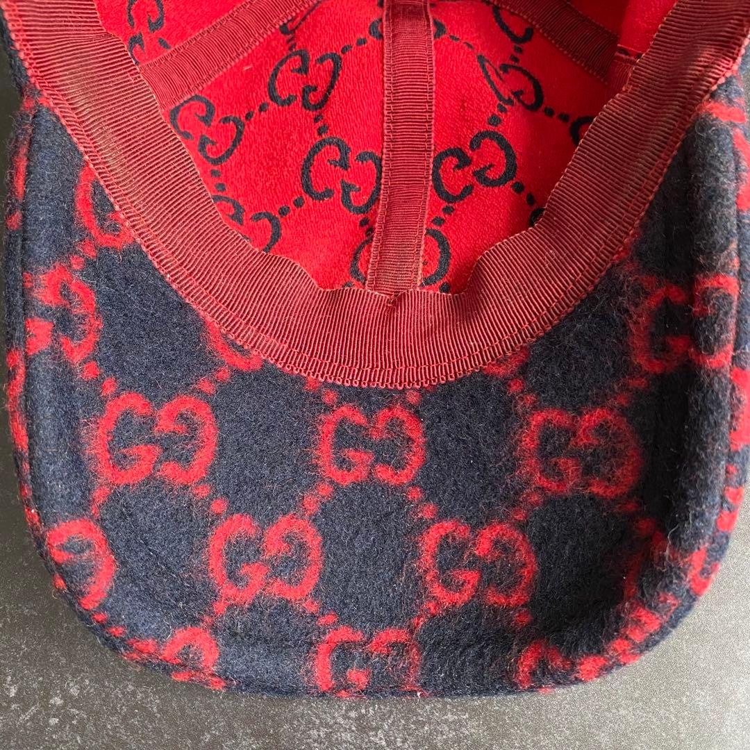 希少 グッチ GUCCI ベースボールキャップ 帽子 GG柄 ウール 黒 赤