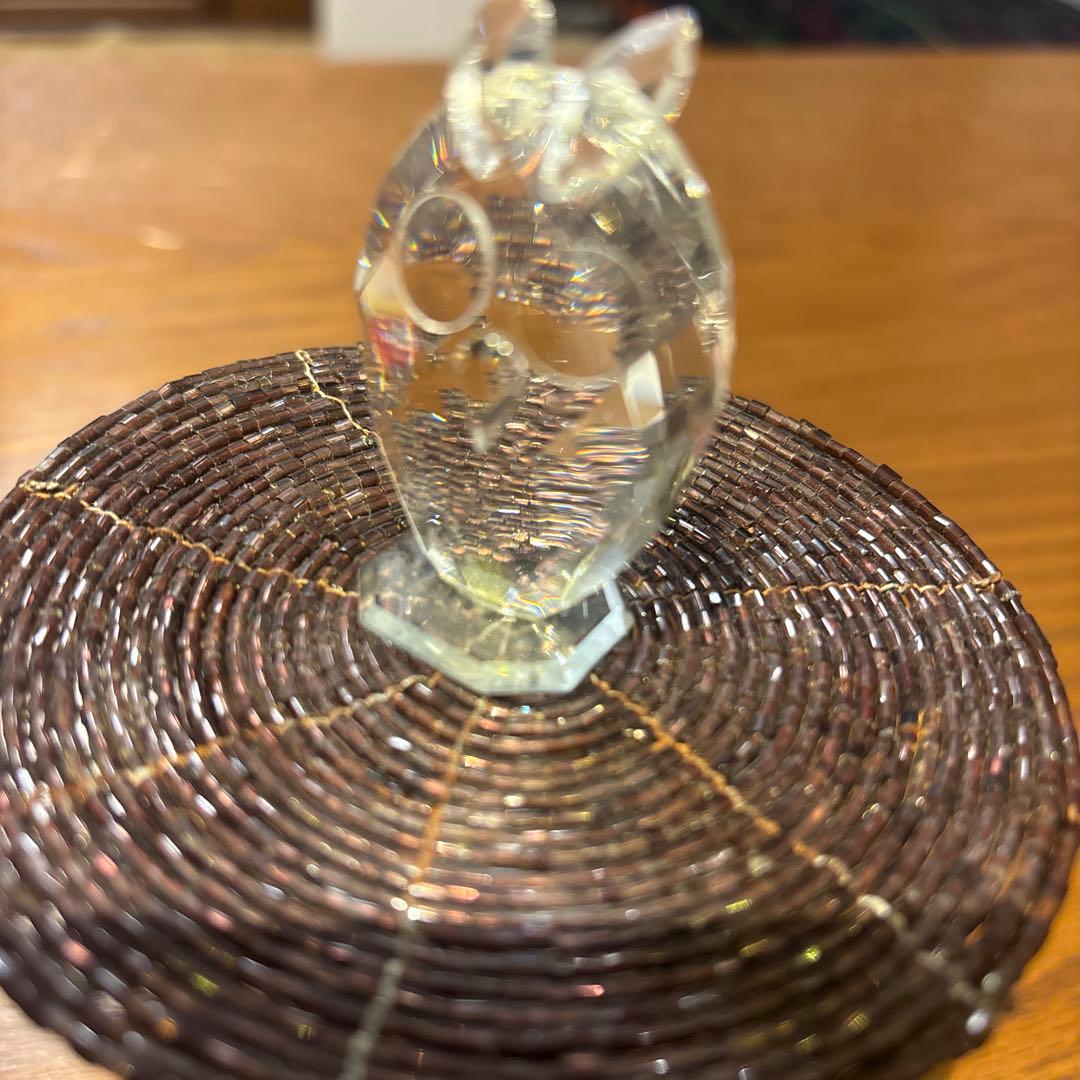 スワロフスキー 犬（ビーグル）、フクロウ クリスタル置物2つセット