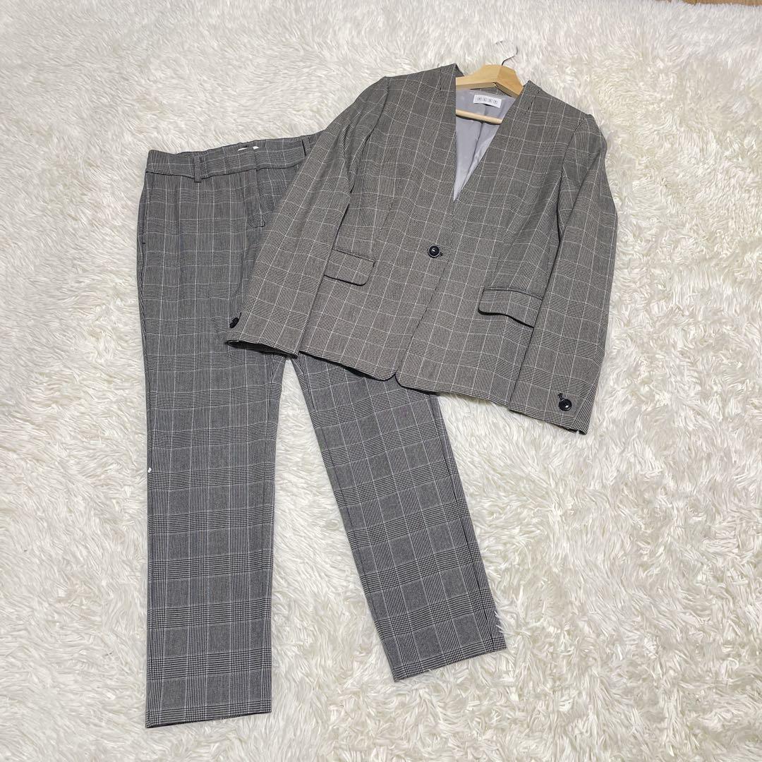 美品 M【PLST(プラステ)ノーカラーパンツスーツ】ウォームリザーブ