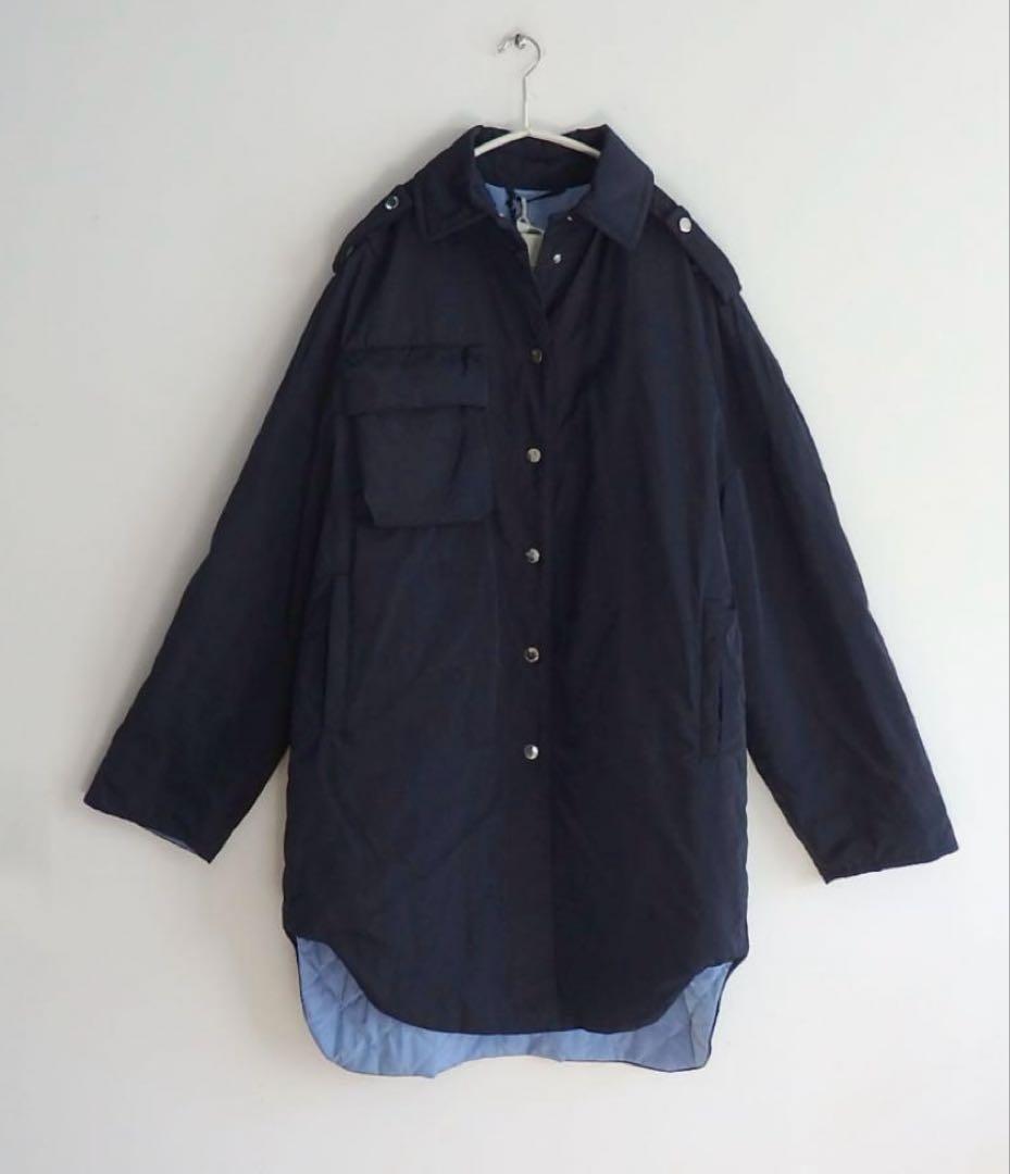 お値下げしました【TELA/テラ】ポケットデザイン中綿コート ネイビー 楽天市場】中綿ジャケット ネイビー コート レディース 襟風デザイン