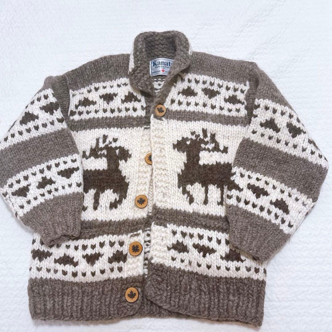 【美品】Kanata カナタ　カウチンニット　カーディガン　トナカイ