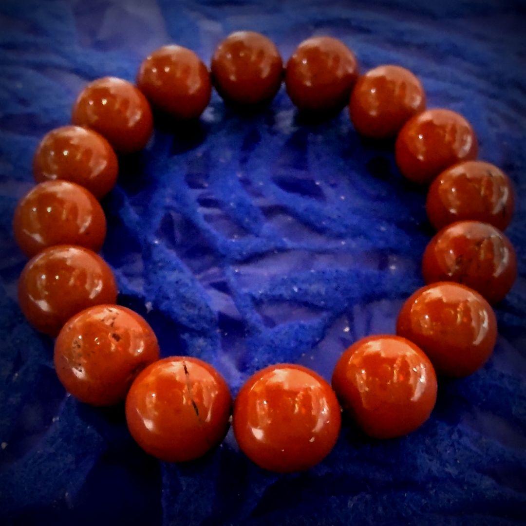 激レア大特価天然佐渡赤玉石12ミリ玉ブレスレット　繊維ゴム新規交換総数22玉
