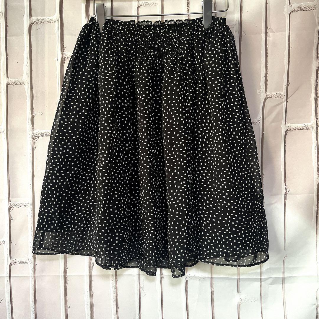 IENA イエナ ドット 柄 膝丈 フレア スカート サイズ 36 黒 ブラック