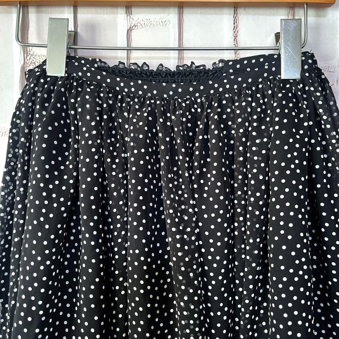 IENA イエナ ドット 柄 膝丈 フレア スカート サイズ 36 黒 ブラック