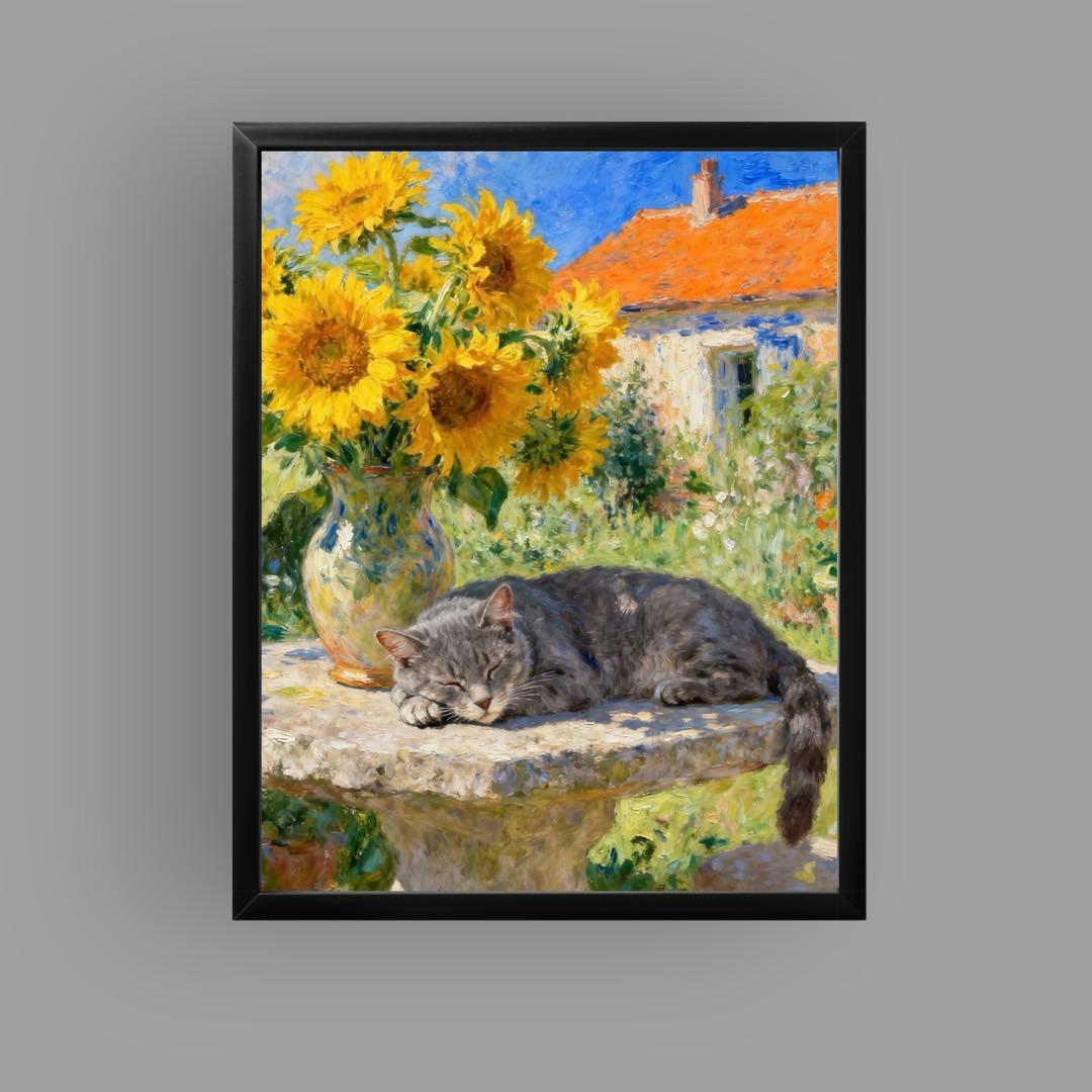 絵画 | イラストポスター 1202☆ 【ひまわりと猫】 - メルカリ