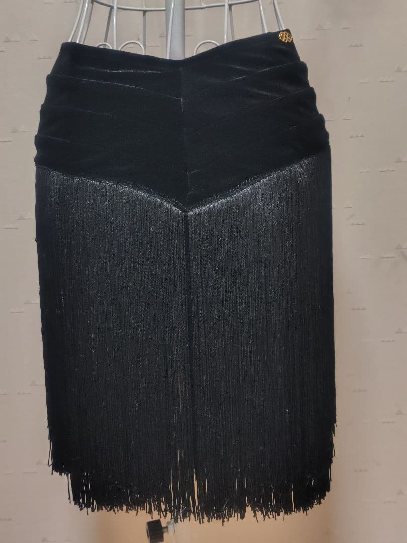 連休前お値下げ!!ジャンティ黒ベロアフリンジ黒 １度着用 フリンジ踊ります