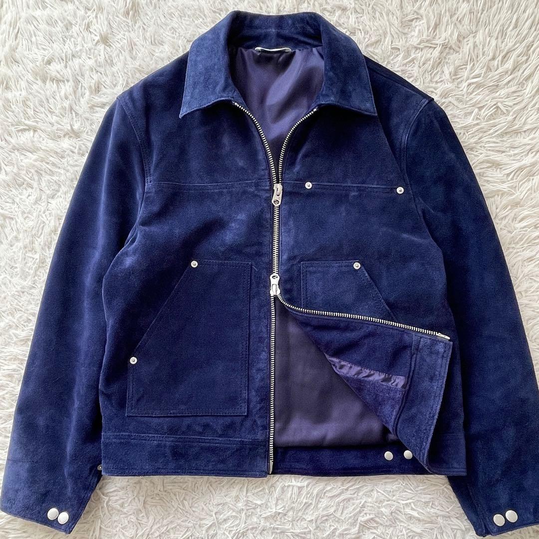 希少 美品 ZARA 本革 スプリットスエードレザージャケット ネイビー