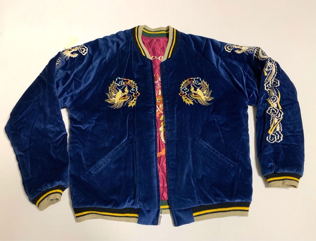 スカジャンTT13609別珍 ROARING TIGER×DRAGON 虎 龍