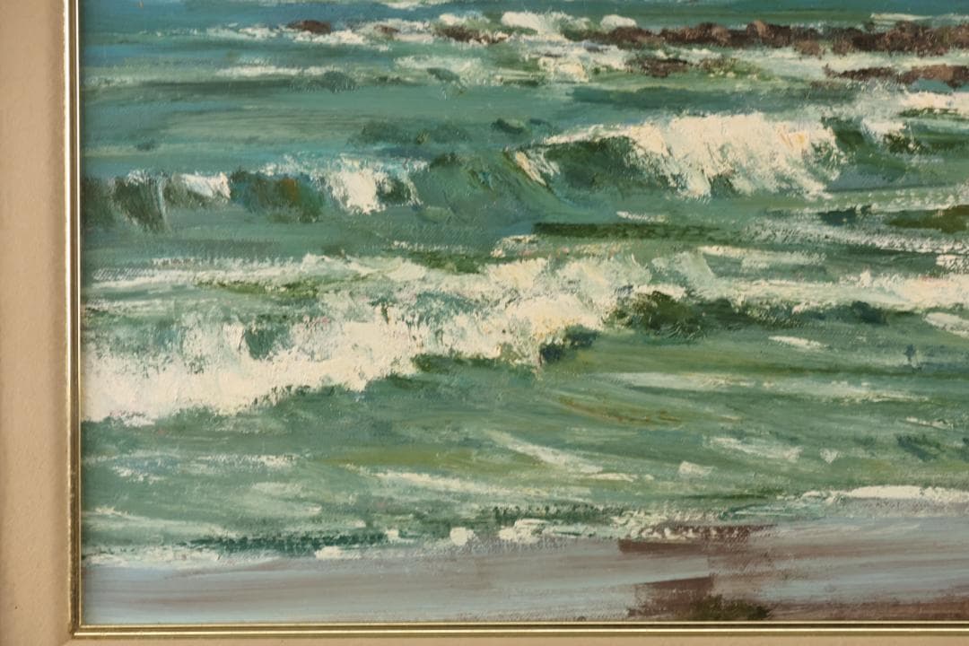 【真作】　大渕繁樹　「 潮騒 」　F8号　油彩　雨晴海岸　師：樋口洋　BK095