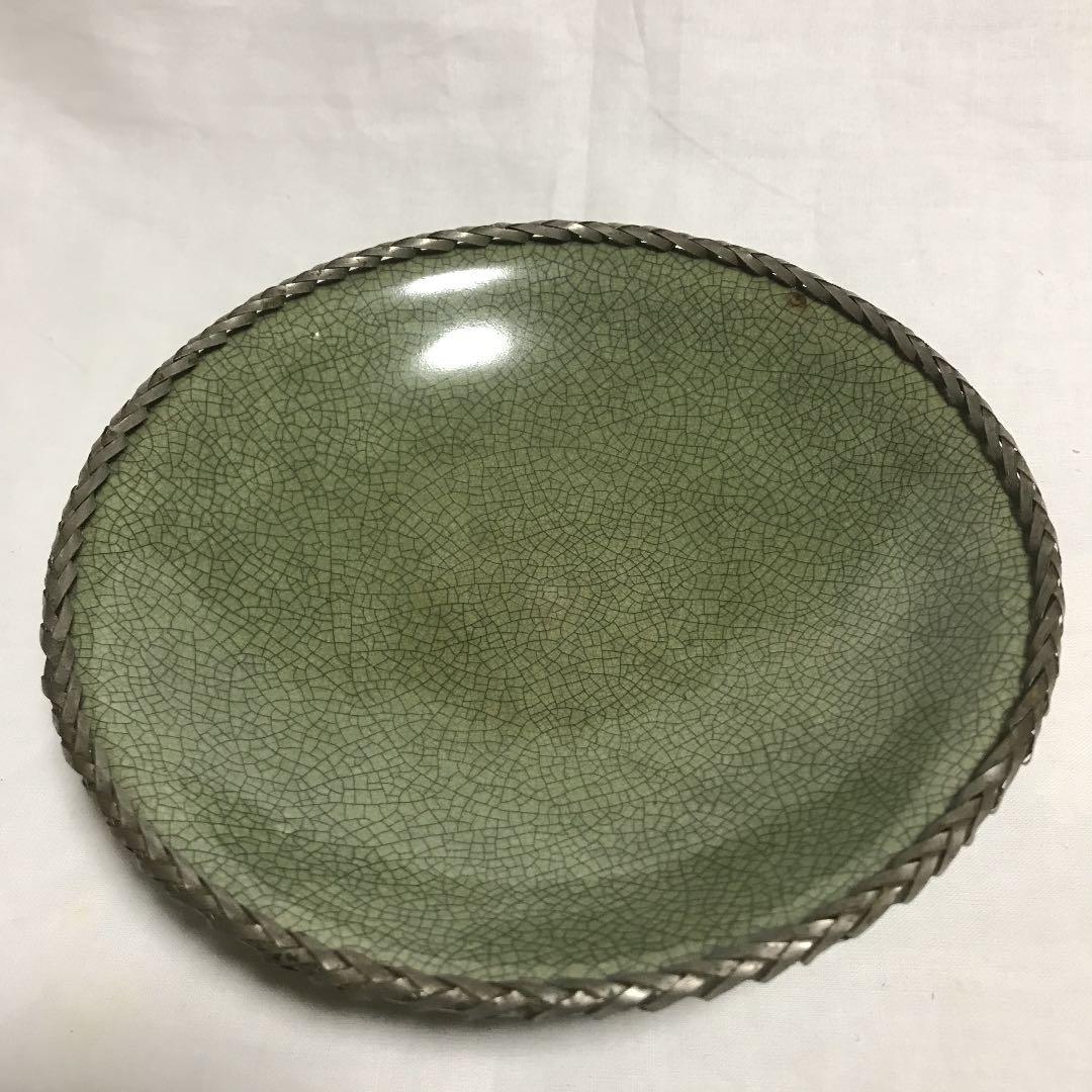 銀編み包み　青磁菓子鉢