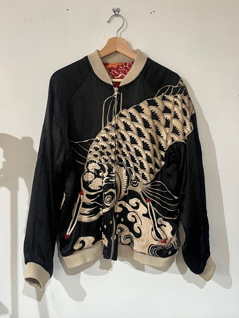 SCRIPT 花旅楽団 スカジャン 鯉×龍 リバーシブル 赤×黒 L 渋谷龍太