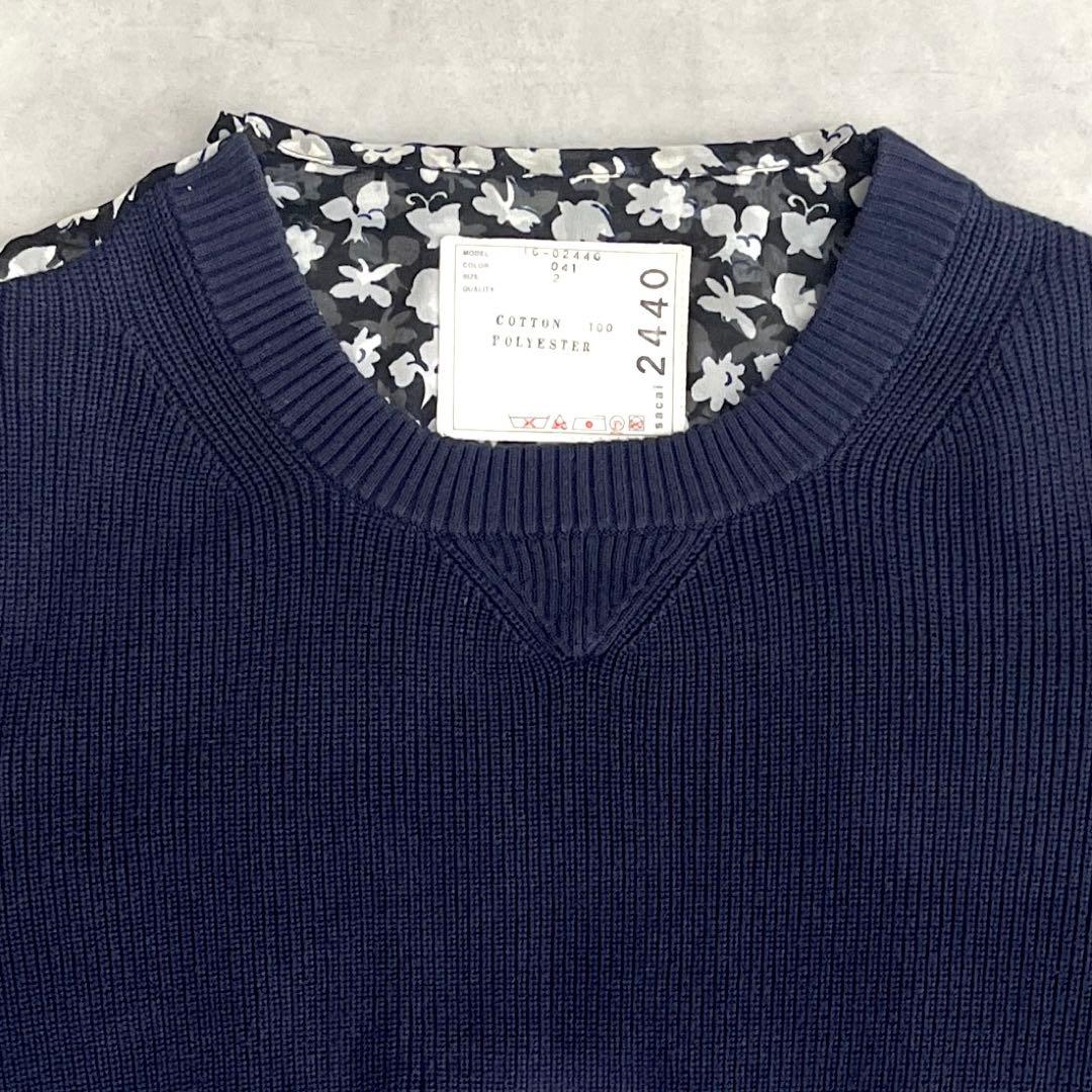 sacai サカイ ニット セーター ブラウス ドッキング 花柄 ネイビー 黒