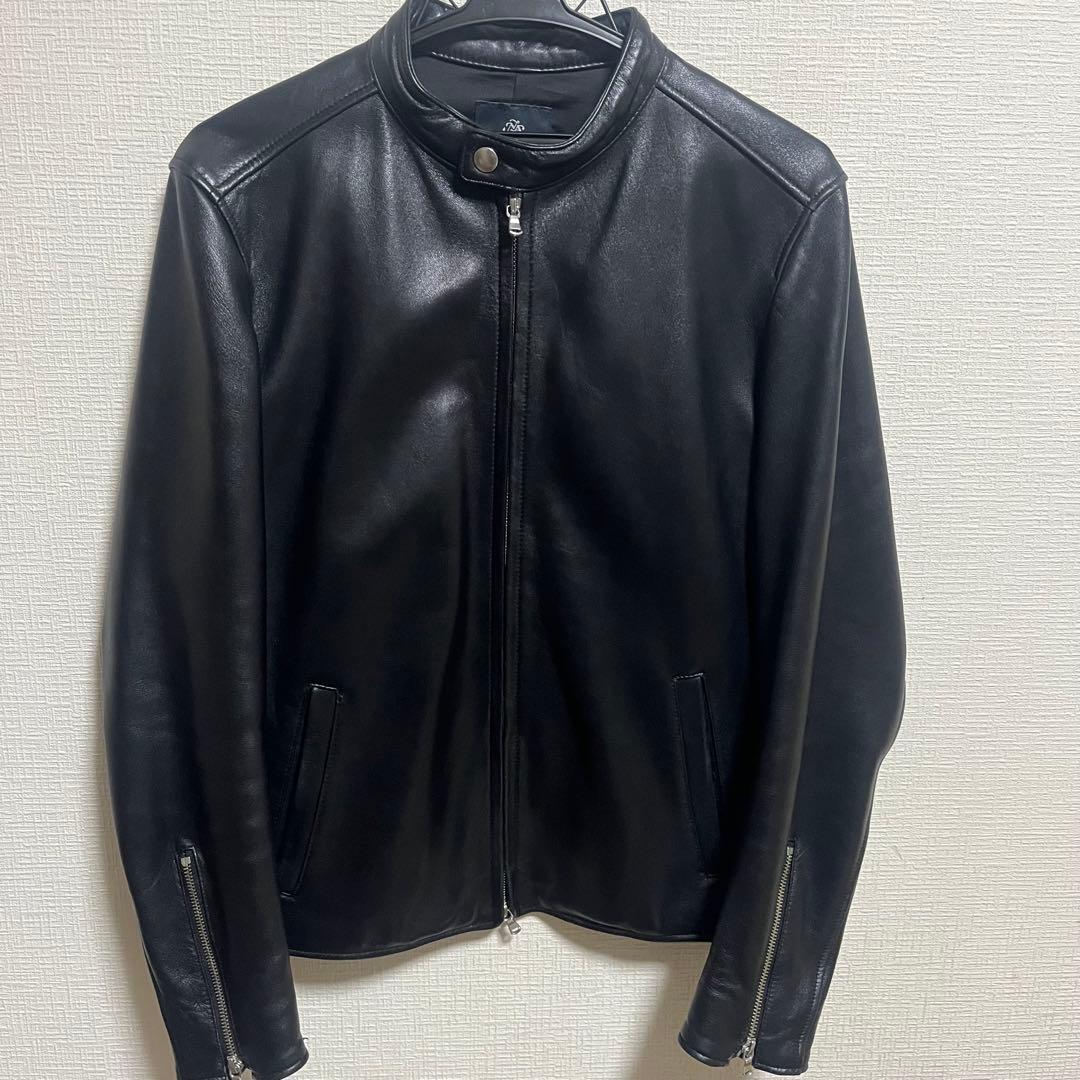 nano universe 黒 レザー シングルライダースジャケット レザーシングルライダースジャケット