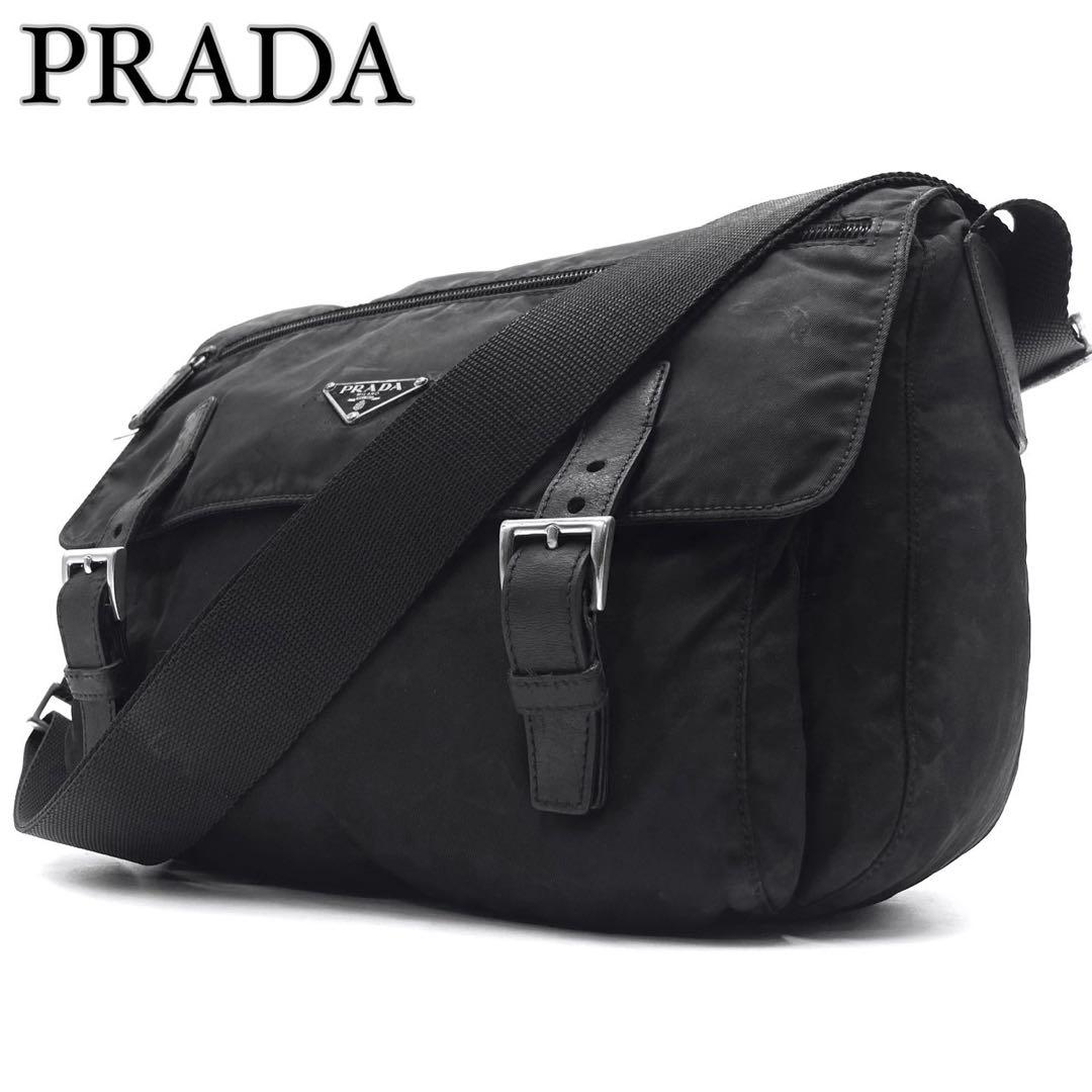 プラダ 三角ロゴ ショルダーバッグ メッセンジャーバッグ 白タグ ブラック