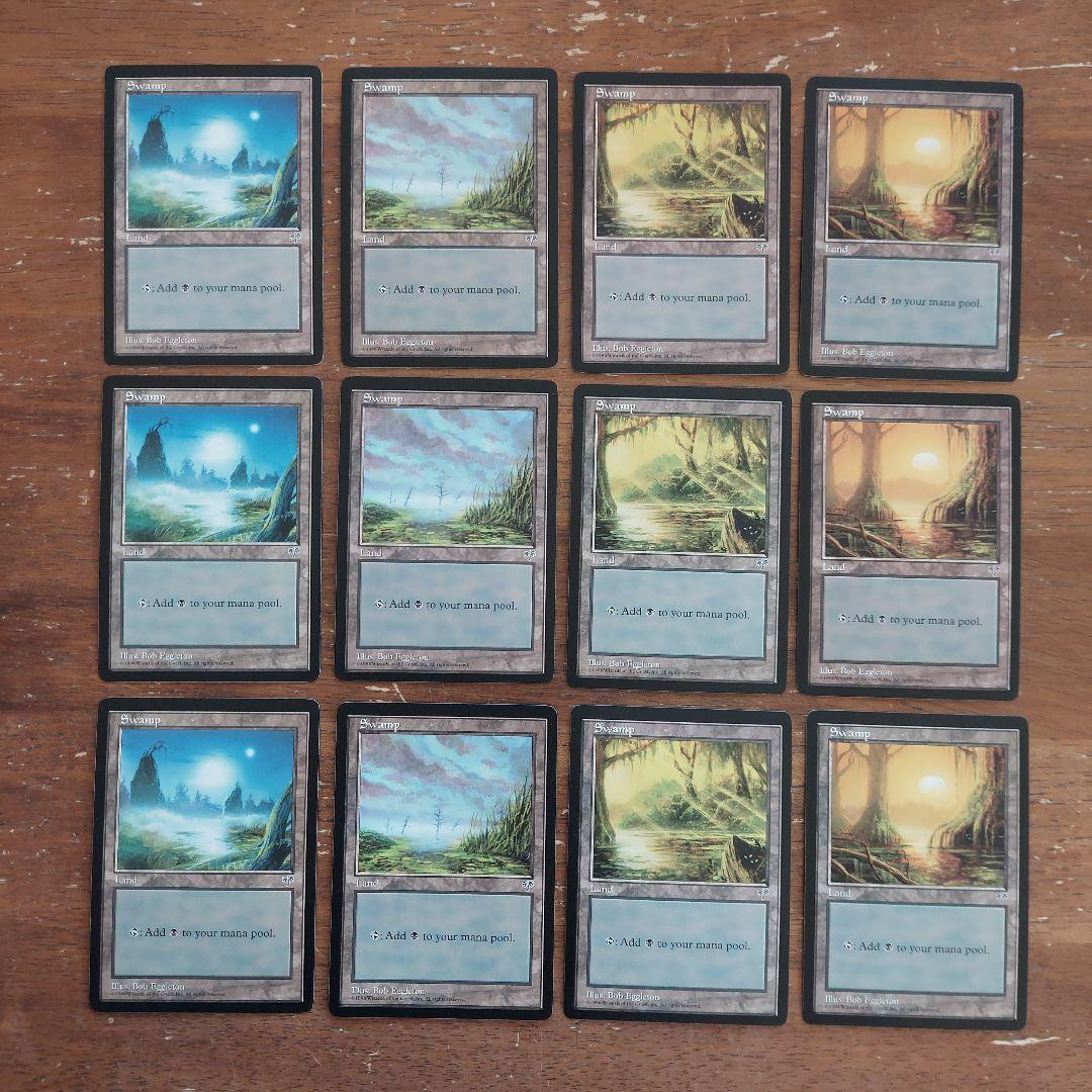 MTG 基本土地 沼 Swamp ミラージュ 英語版 4種類各3枚計12枚セット