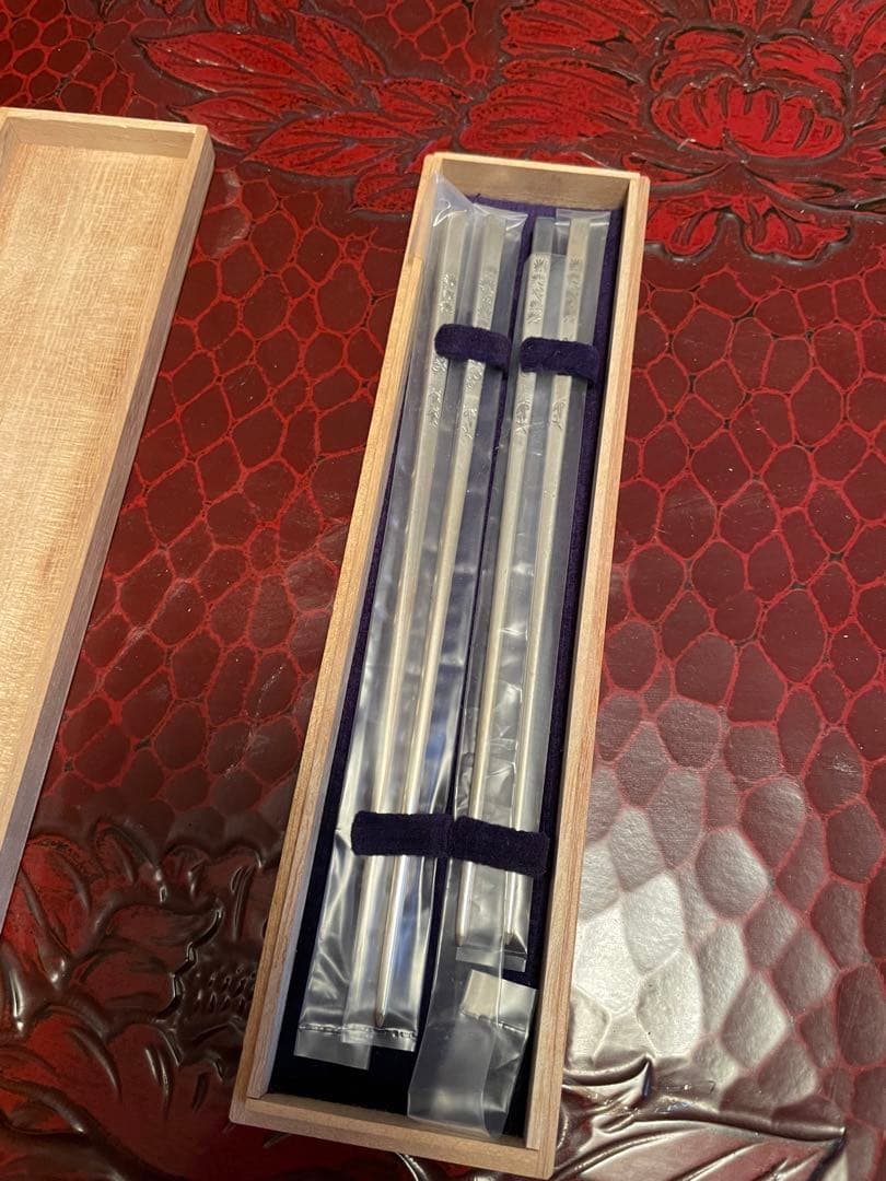 花柄純銀箸セット 木製ボックス付き