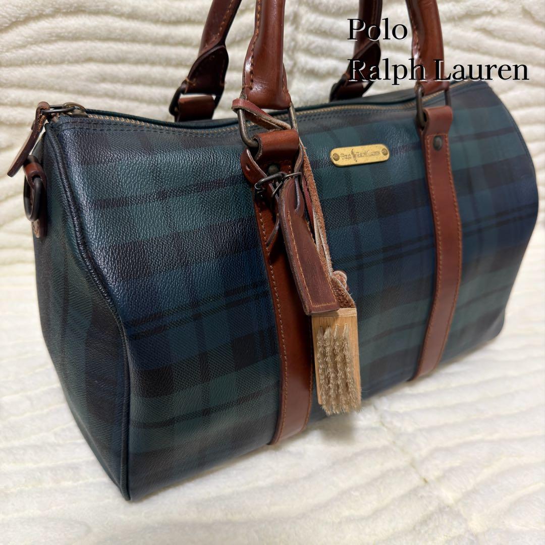 ✨️美品✨️ポロラルフローレン ミニボストン PVCレザー タータンチェックグリーン