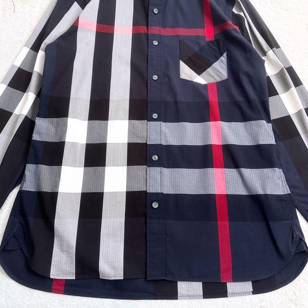BURBERRY メガチェック 長袖 シャツ 襟つき ネイビー L 希少 美品