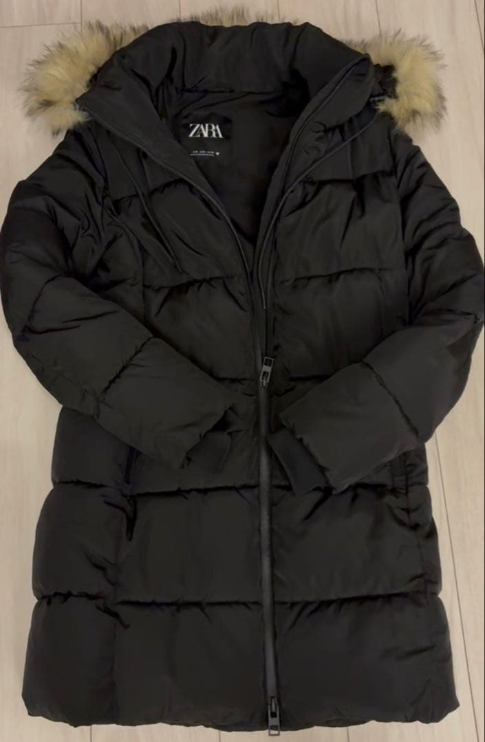 ZARA ロングダウンコート ブラック ファー付 −20℃対応 撥水 防風