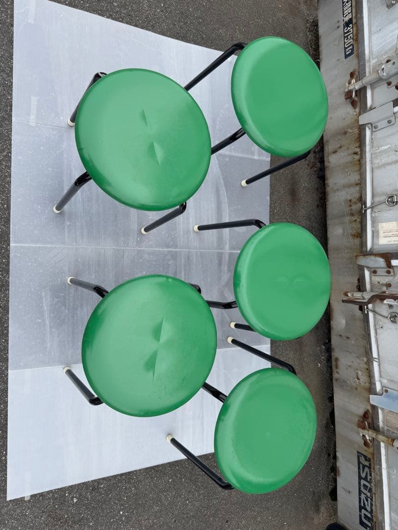 5脚セット　昭和レトロ　緑丸椅子　ライオン事務器LION