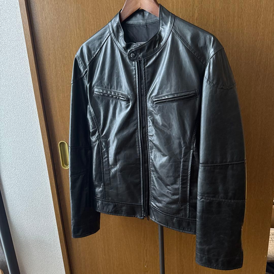 ブラックレザーシングルライダースジャケット