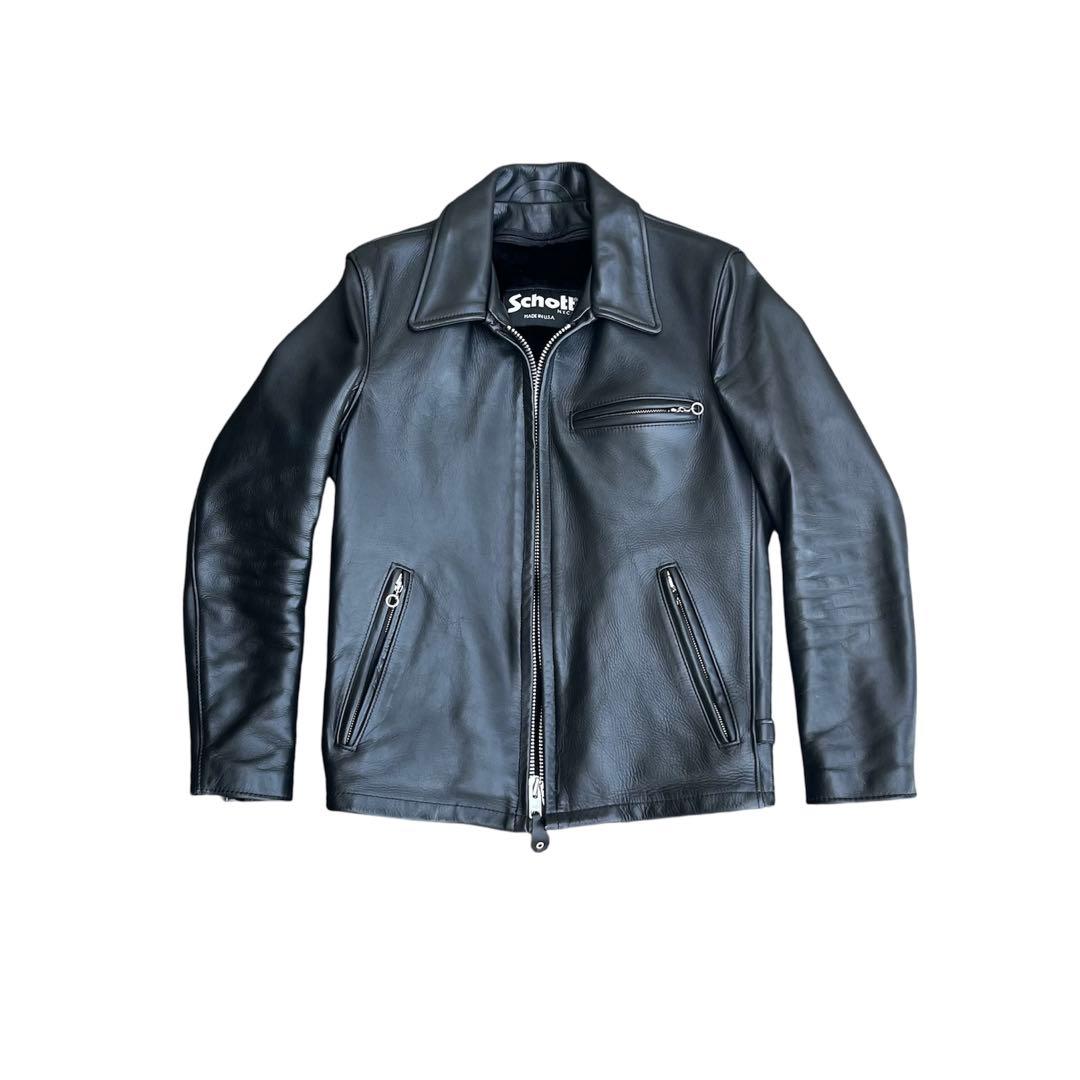 美品　Schott ブラック シングルライダースジャケット サイズ34 革ジャン