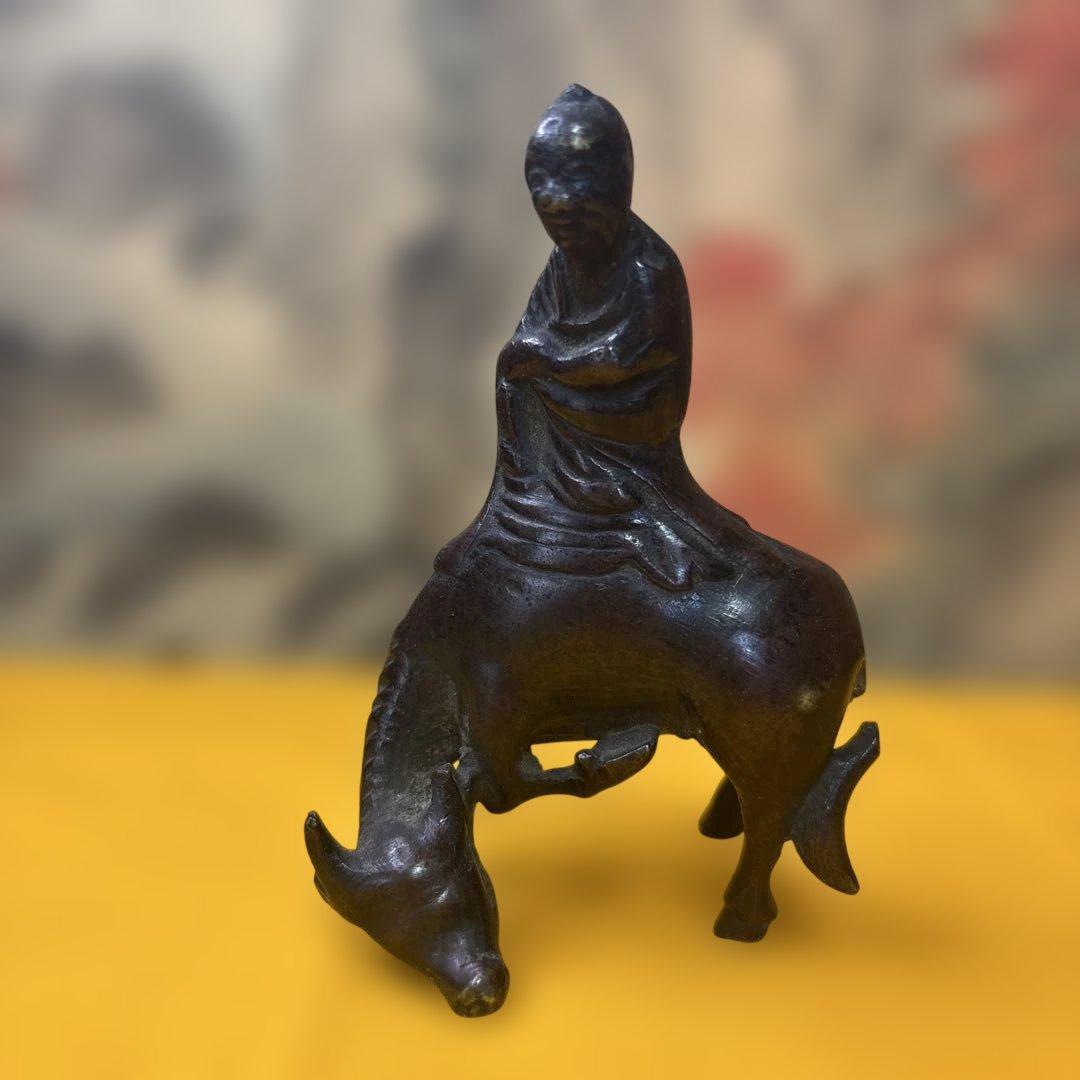 铜製 置物　仙人　牛　老人